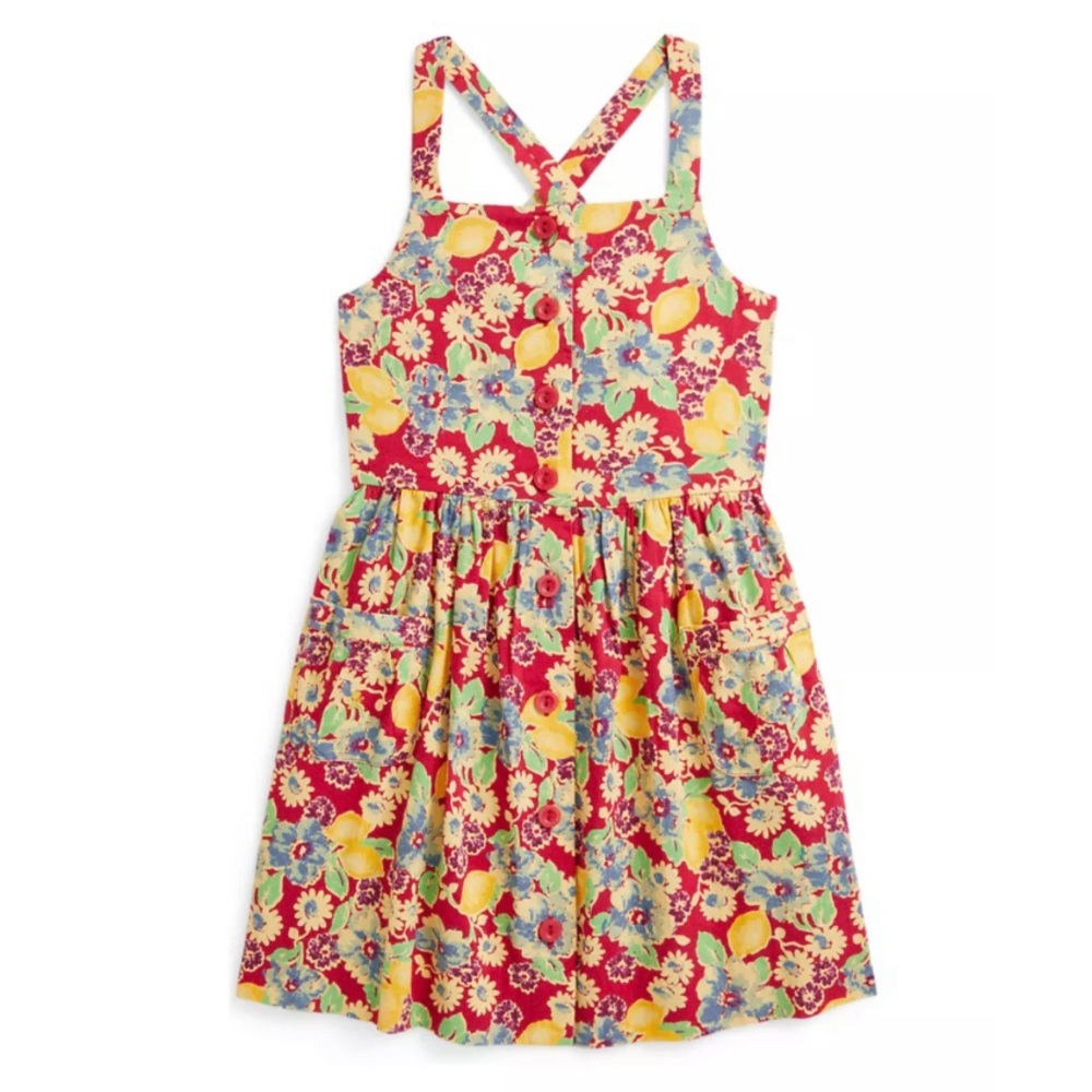 NWT Polo Ralph Lauren Floral Lemon Slub Cotton Dress